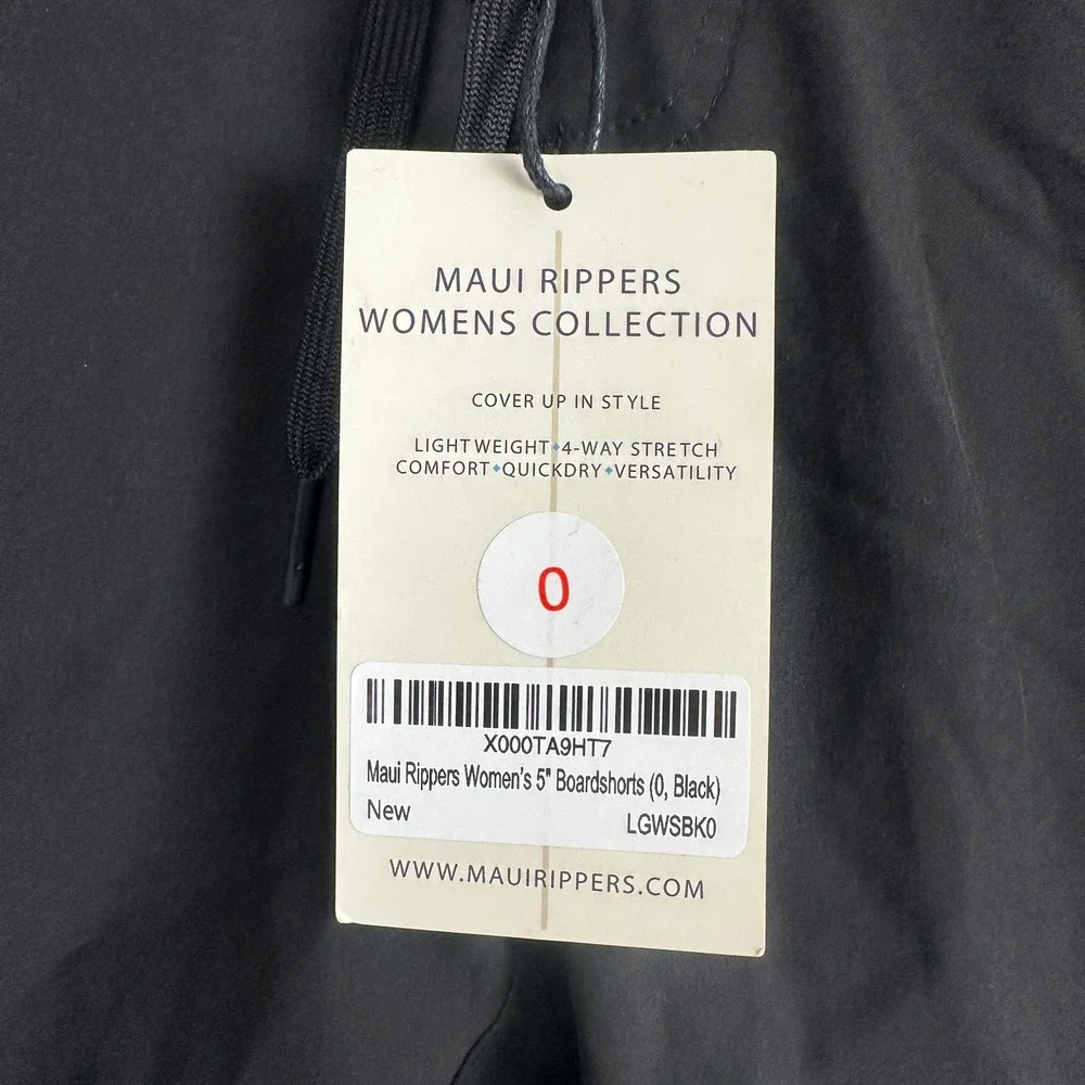 Maui Rippers Board Shorts Women 0 Black 4-Way Stretch Cargo Pocket Surf Swimwear